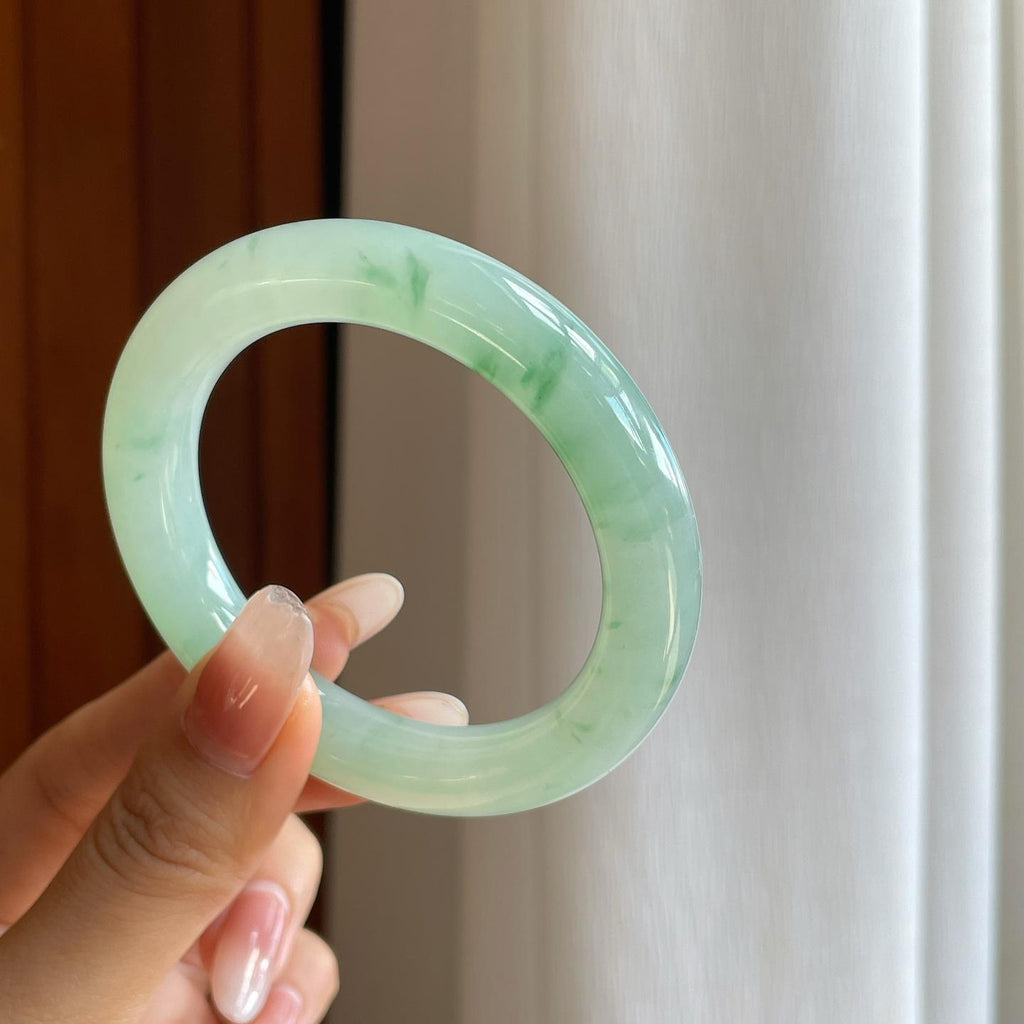 糯冰飘花翡翠圆条手镯（52.7mm）（yc272874）