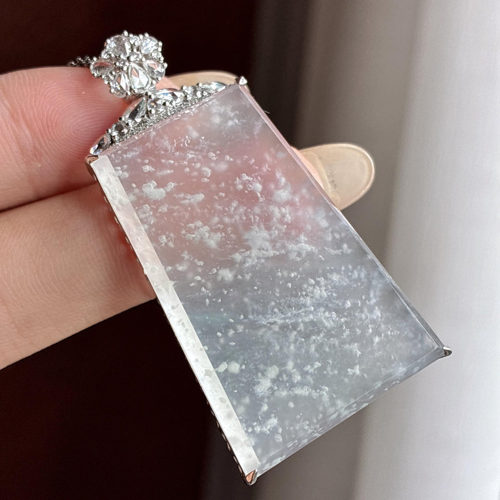 18k金镶冰玻种雪花棉无事牌挂件 天然缅甸A货翡翠（yc532485）
