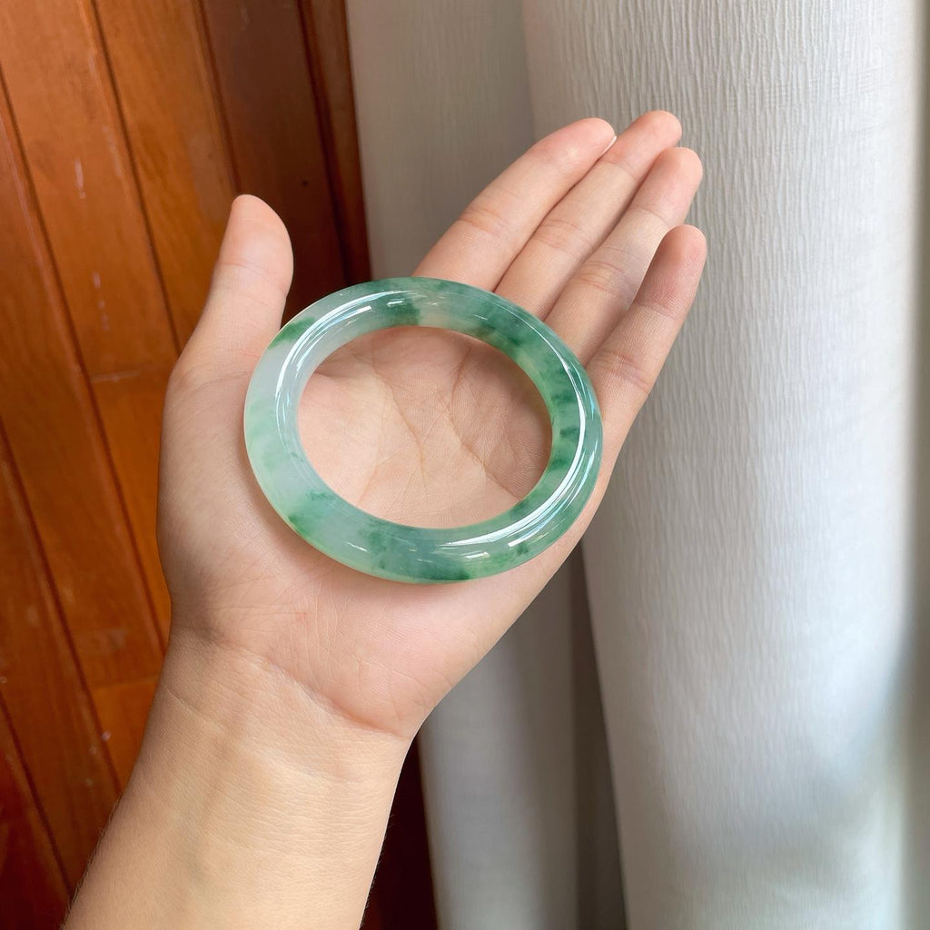 冰种飘花翡翠圆条手镯（55mm）（yc254960）