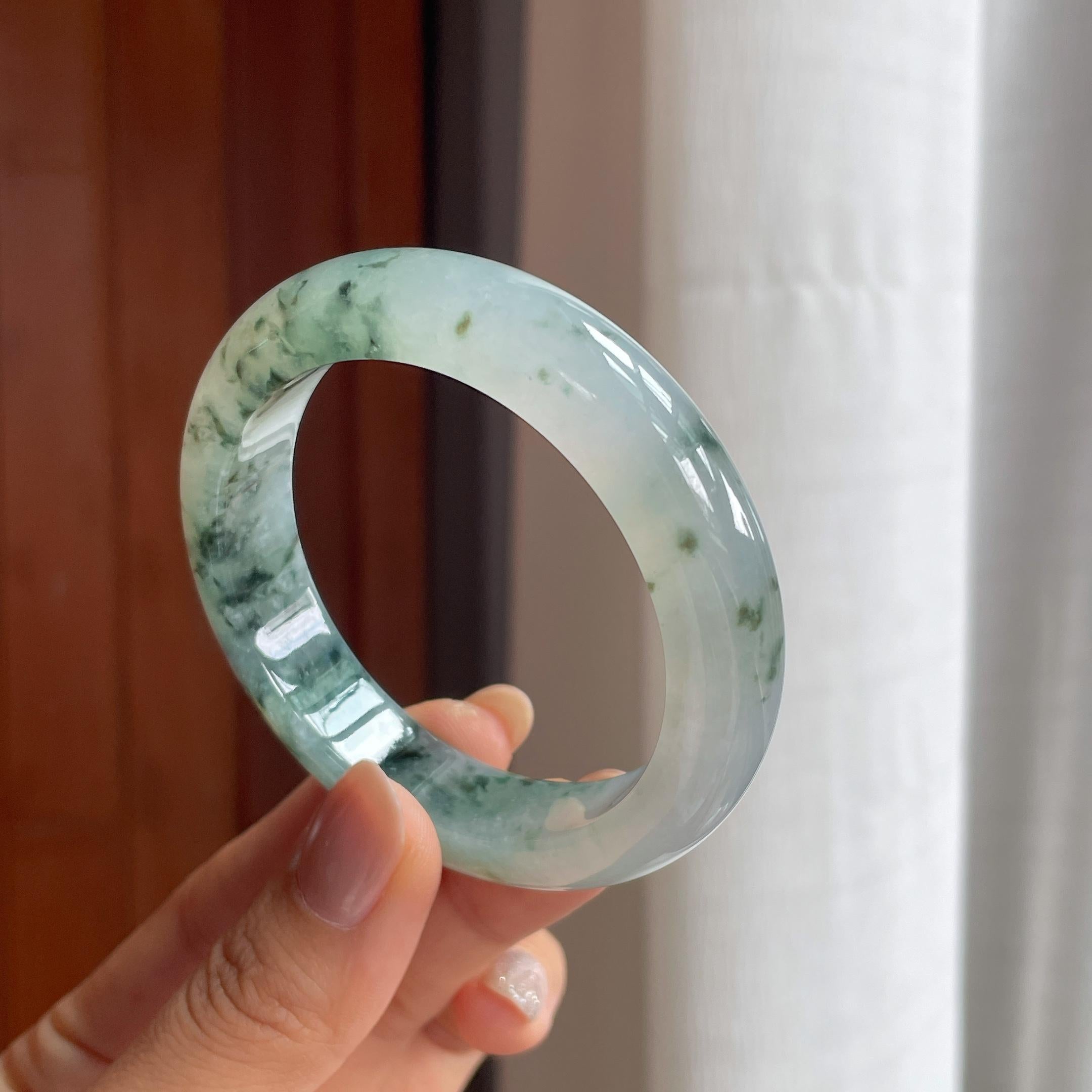 冰种水墨花 飘花翡翠平安镯（53mm）（yc404785）