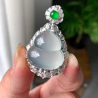 18K金钻镶冰种无色葫芦吊坠（yc255603）