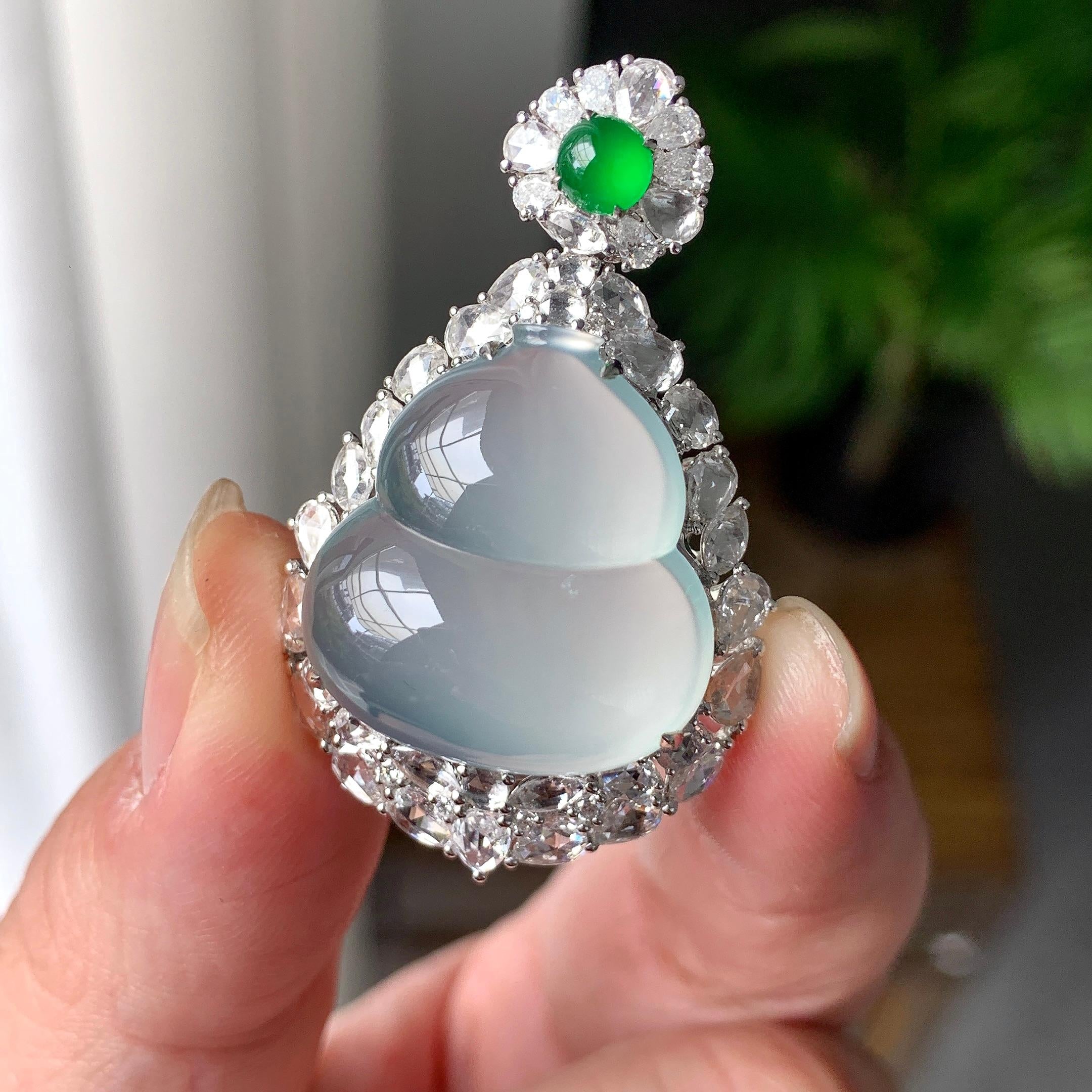 18K金钻镶冰种无色葫芦吊坠（yc255603）