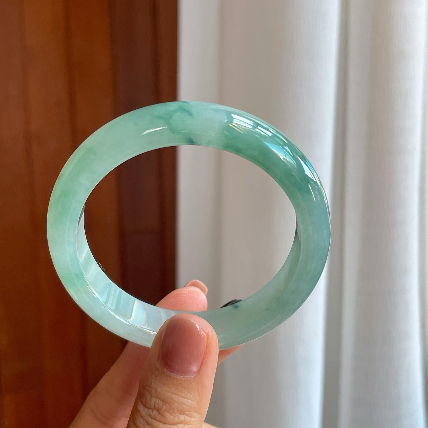 冰种飘花翡翠平安镯（56.7mm）（yc278717）