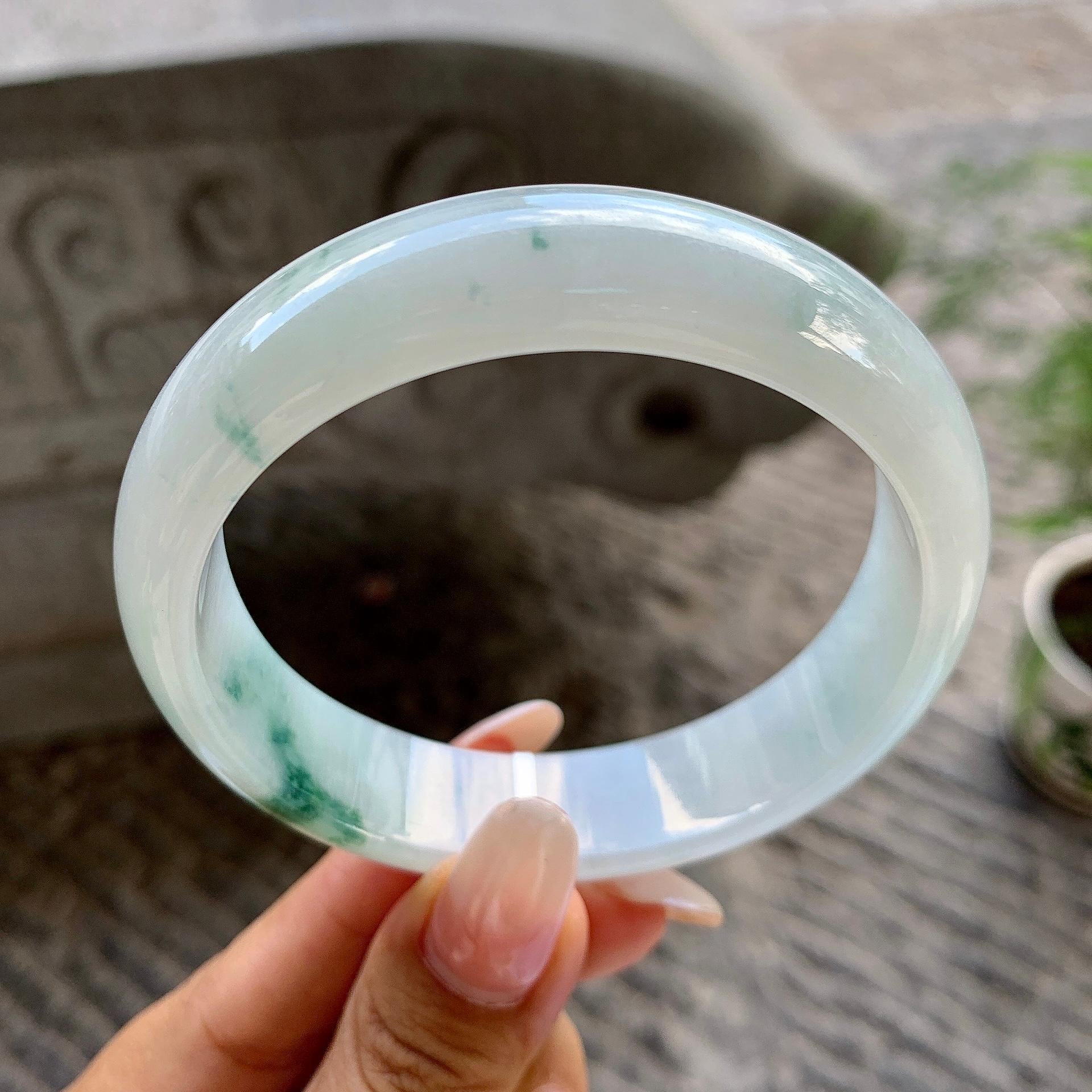 细糯种飘绿宽版轮胎手镯（60.2mm）（yc202359）