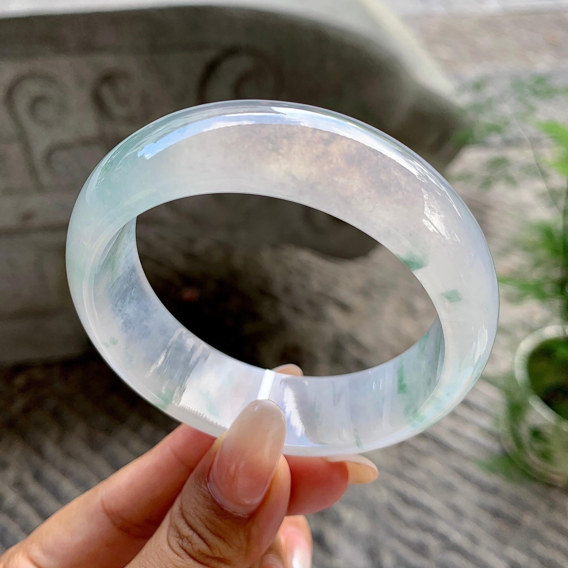 糯冰种飘花宽版轮胎手镯（58.7mm）（yc202334）