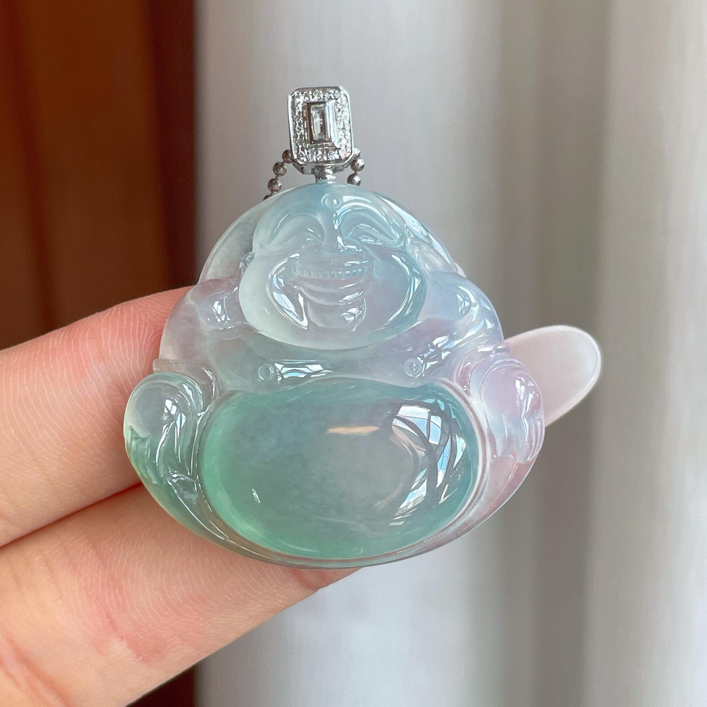 18k金扣冰种蓝晴底翡翠佛公（yc261410）