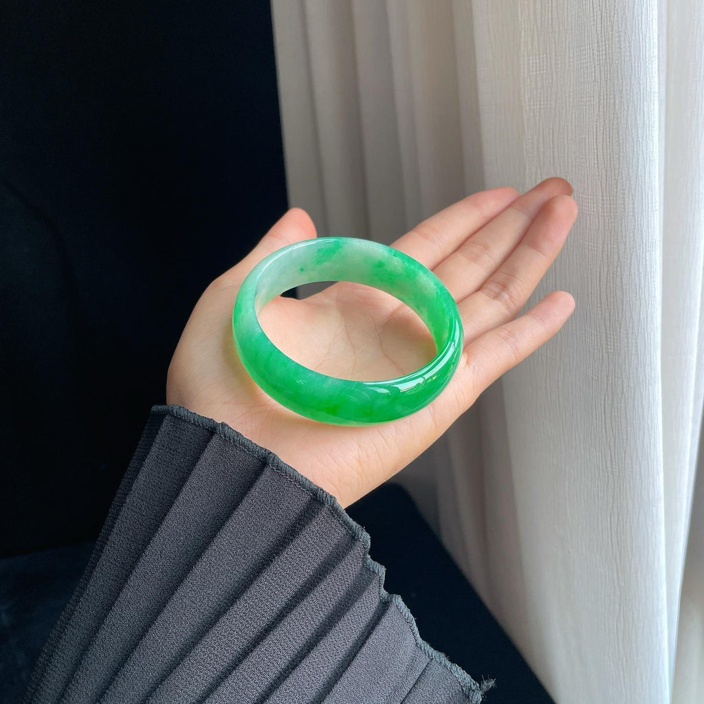 冰种宽版满绿翡翠平安镯（58.8mm）（yc389522）