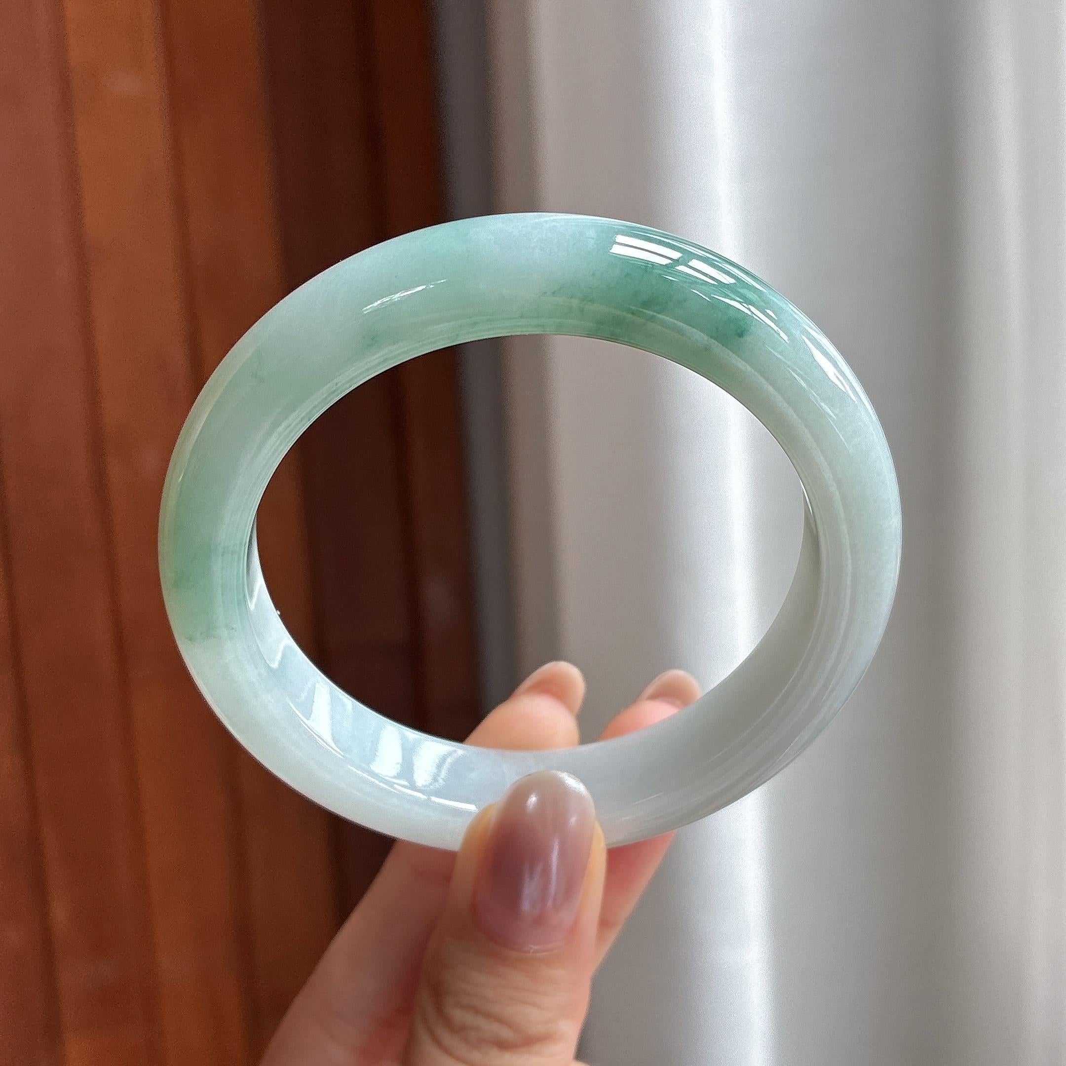 细糯冰飘绿花正圈平安镯 56圈 天然缅甸A货翡翠（yc697848）