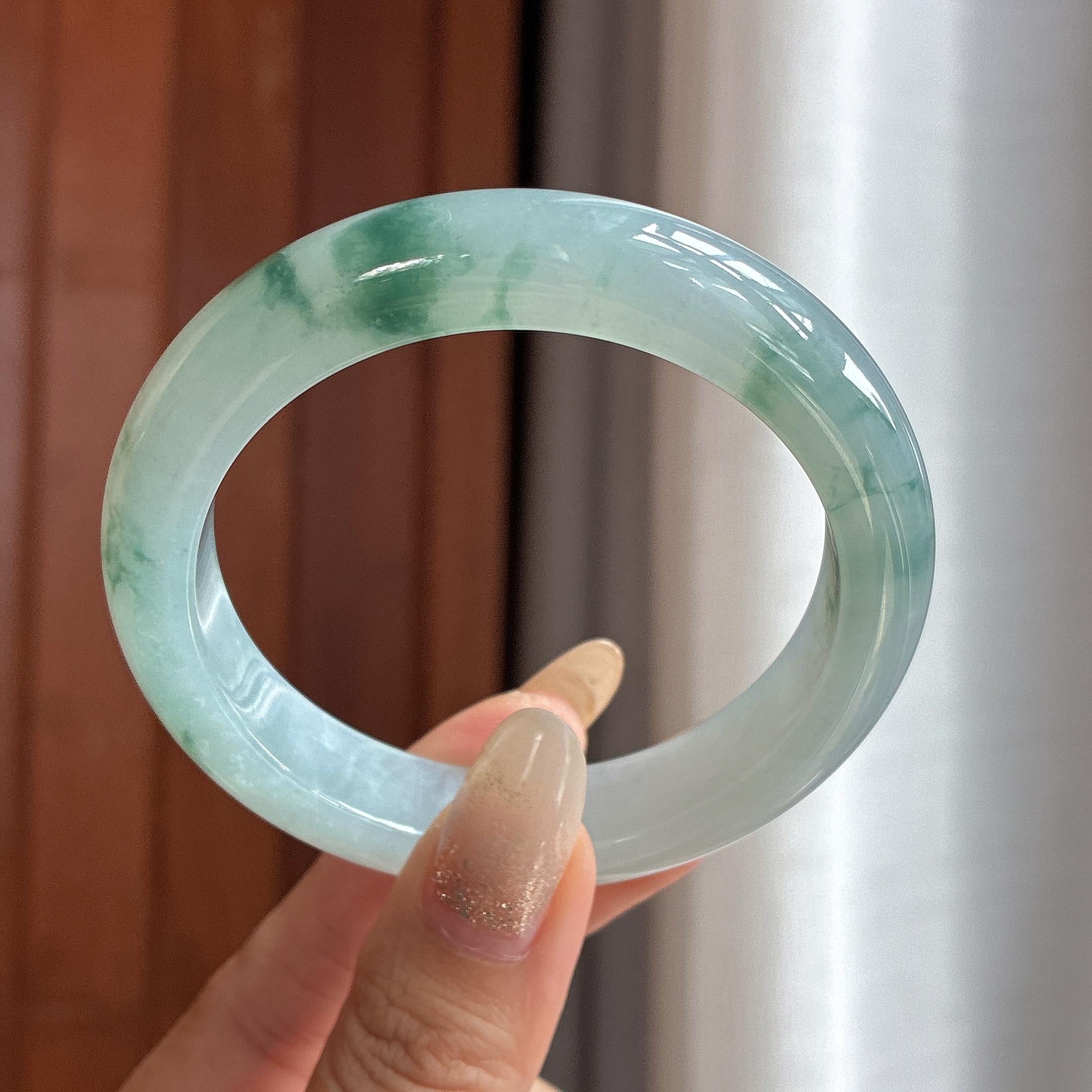 糯冰飘花正圈平安镯 56圈 天然缅甸A货翡翠（yc508063）