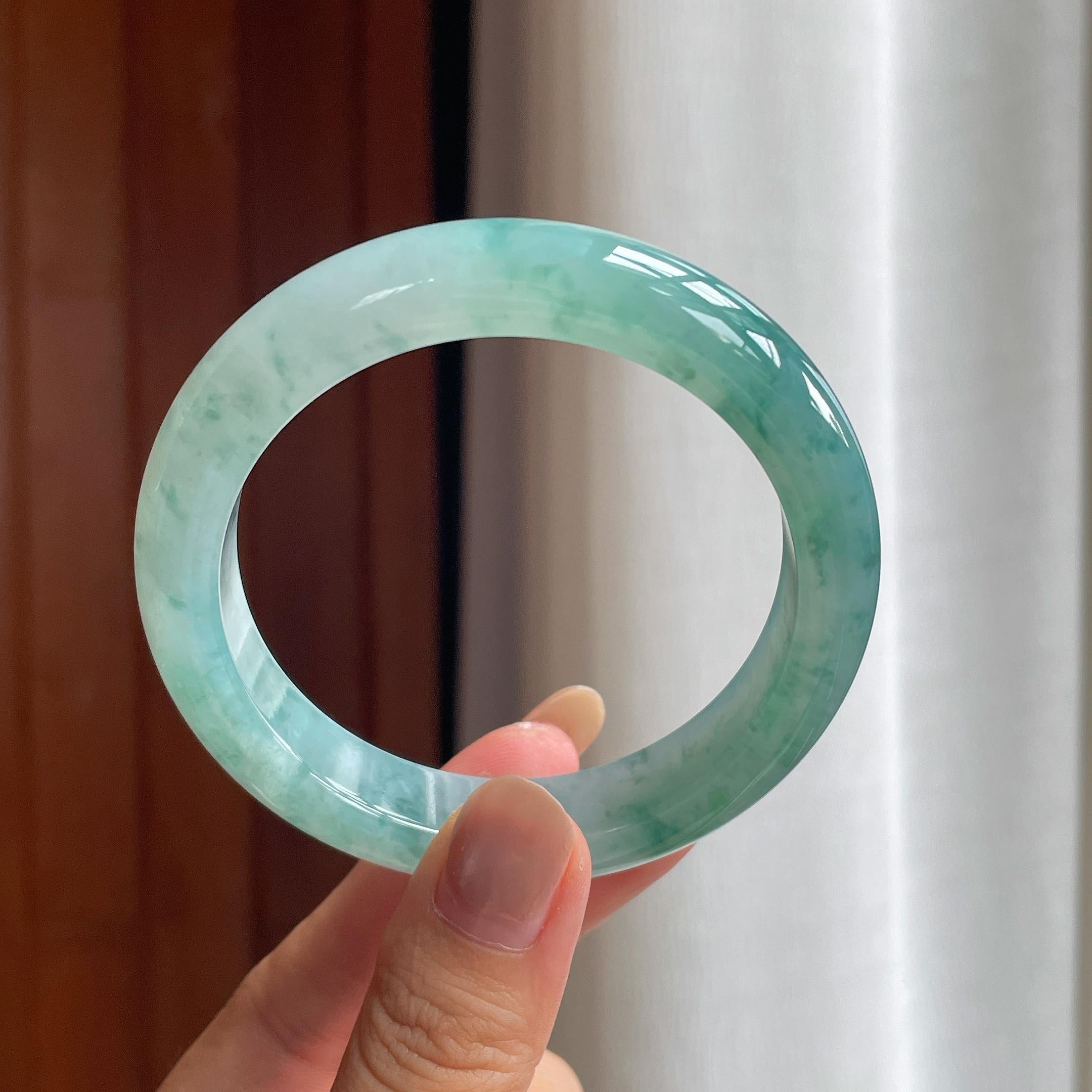 糯冰种飘花翡翠平安镯（57圈）（yc431171）