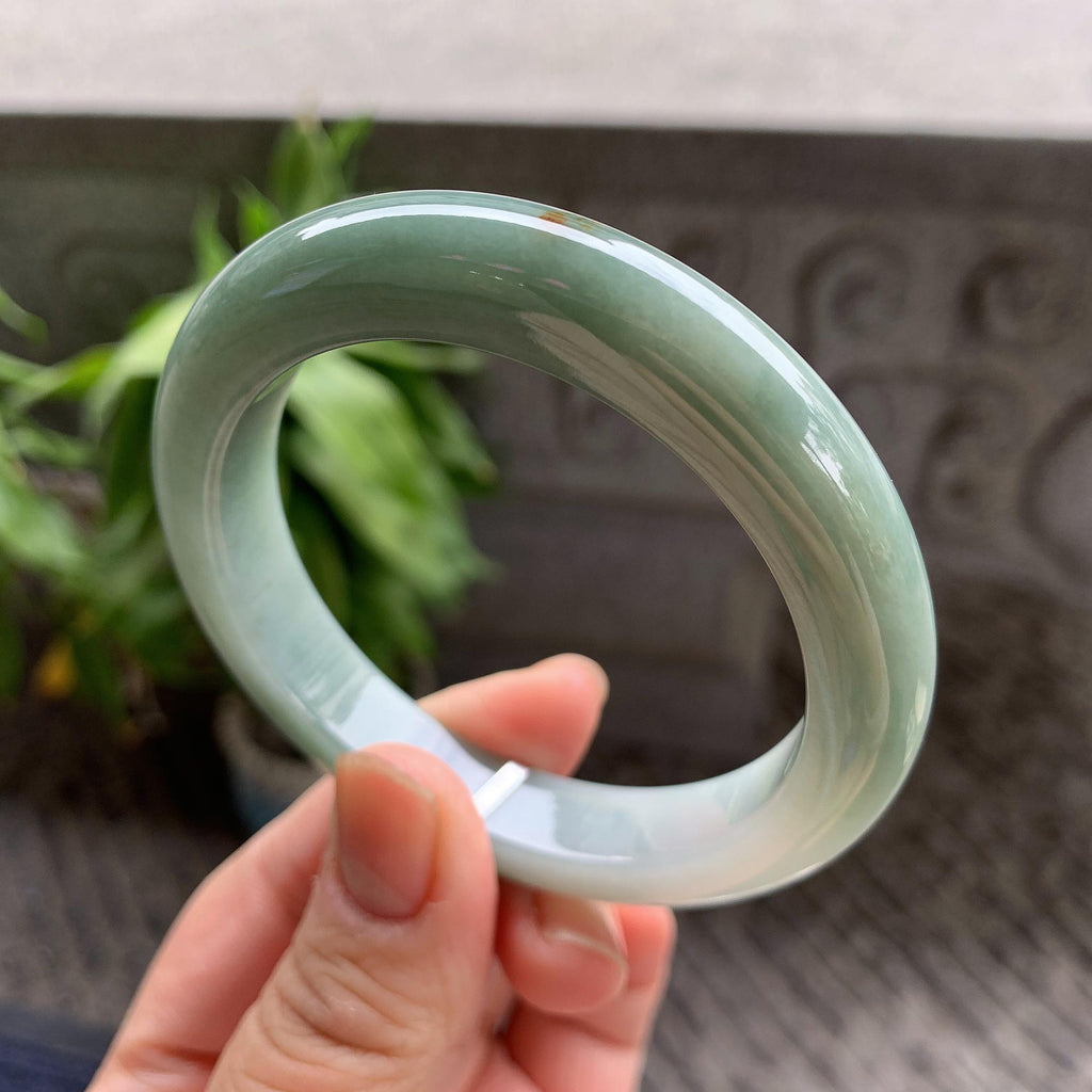 细糯种油青洒金正圈平安镯54.3圈口 天然缅甸A货翡翠（yc332518）