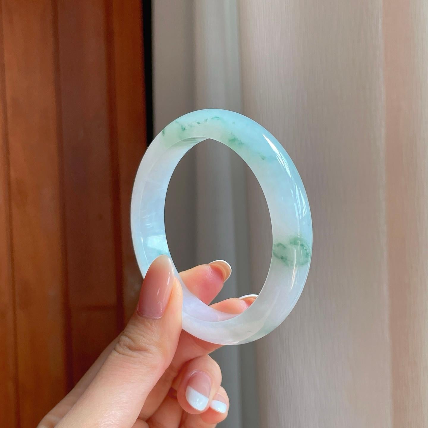 糯冰飘花翡翠平安镯（55mm)（yc374597）