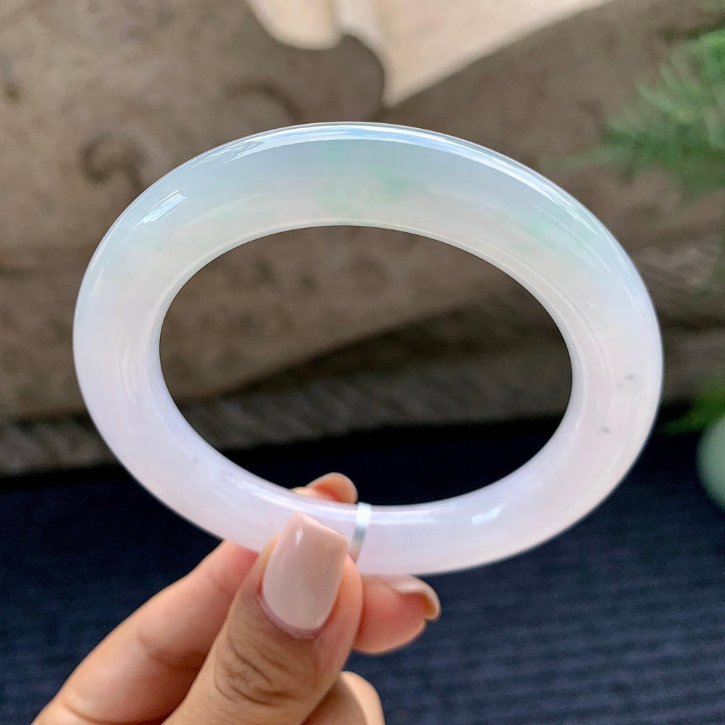 细糯种淡紫罗兰飘绿圆条手镯（57.6mm）（yc226055）