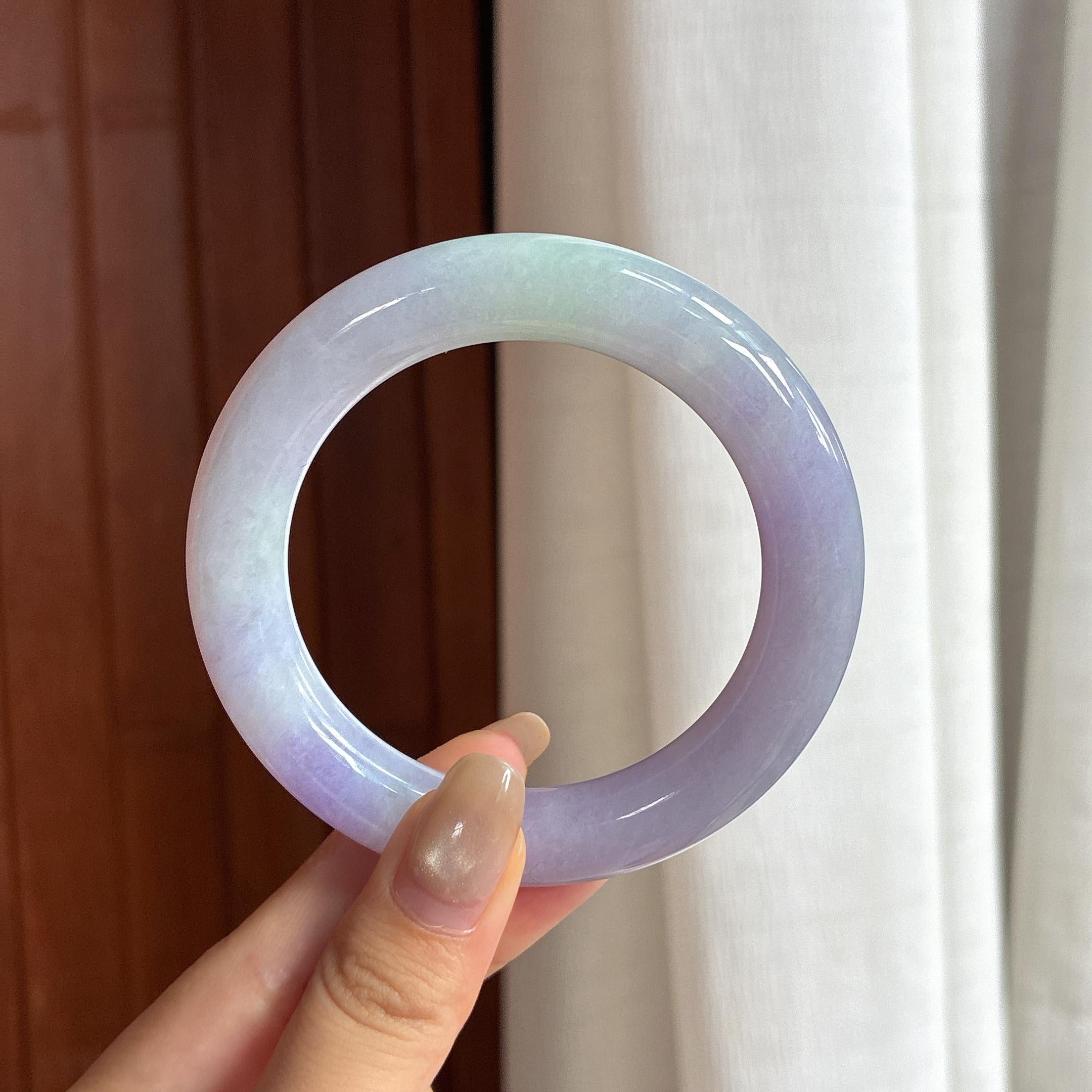 糯冰春带彩圆条手镯 56圈 天然缅甸A货翡翠（yc454941）
