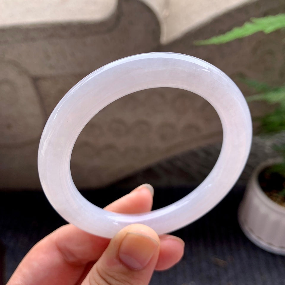 糯化无色翡翠圆条手镯（54.8mm）（TF06240001）