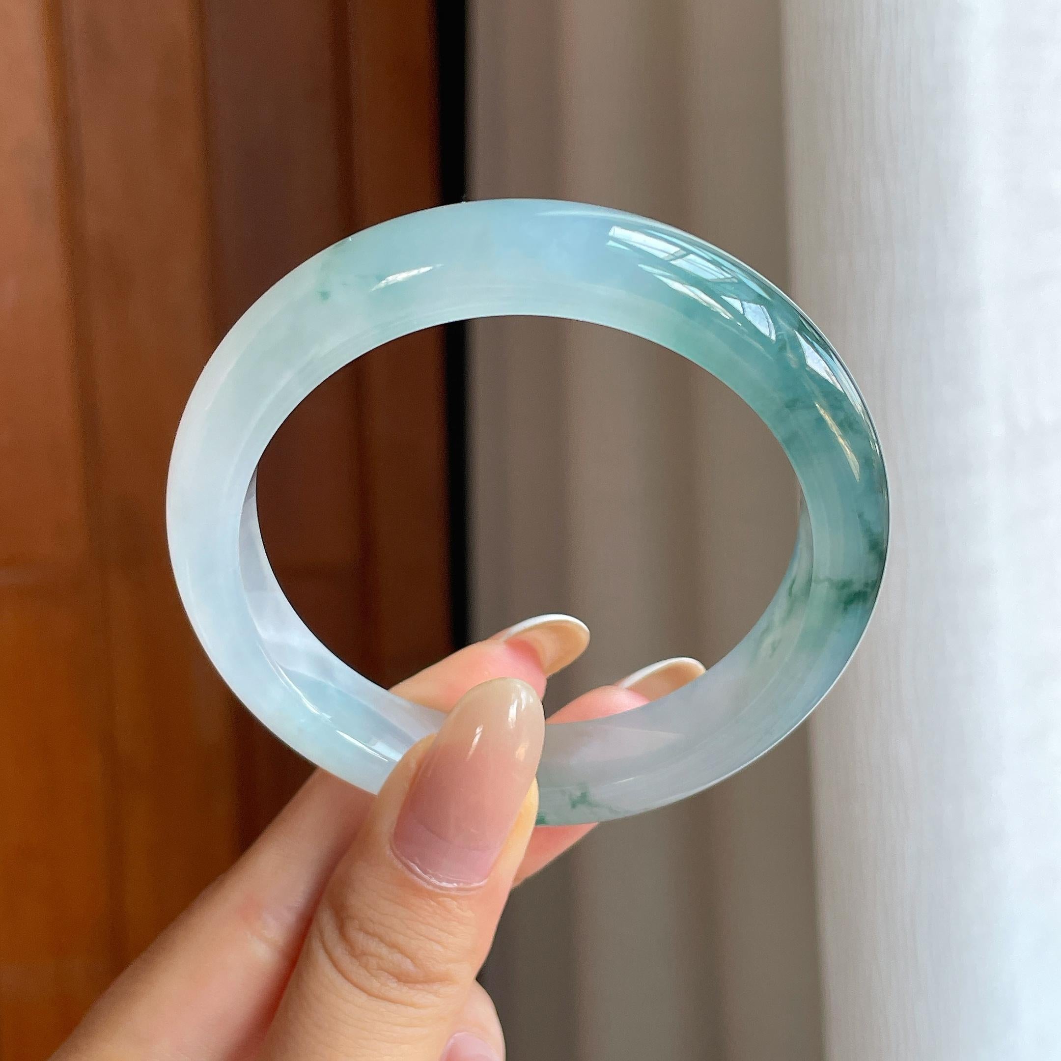 冰种飘花翡翠平安镯（55.6mm)（yc419714）