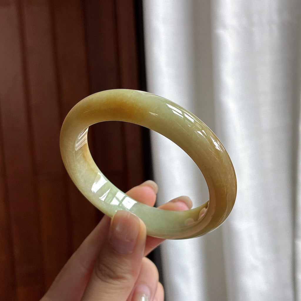 糯冰黄翡正圈平安镯 53圈 天然缅甸A货翡翠（yc484519）