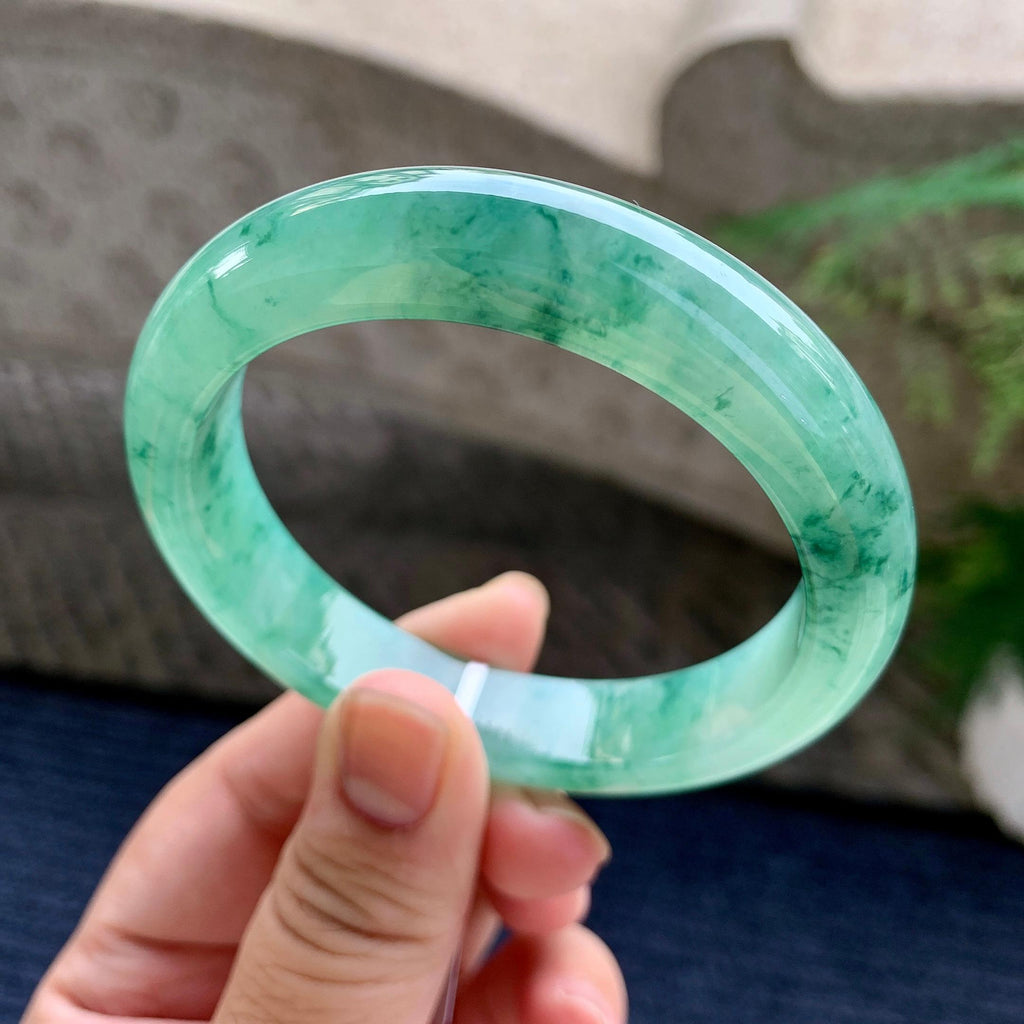 细糯种晴底飘花平安镯（57.4mm）（yc233901）