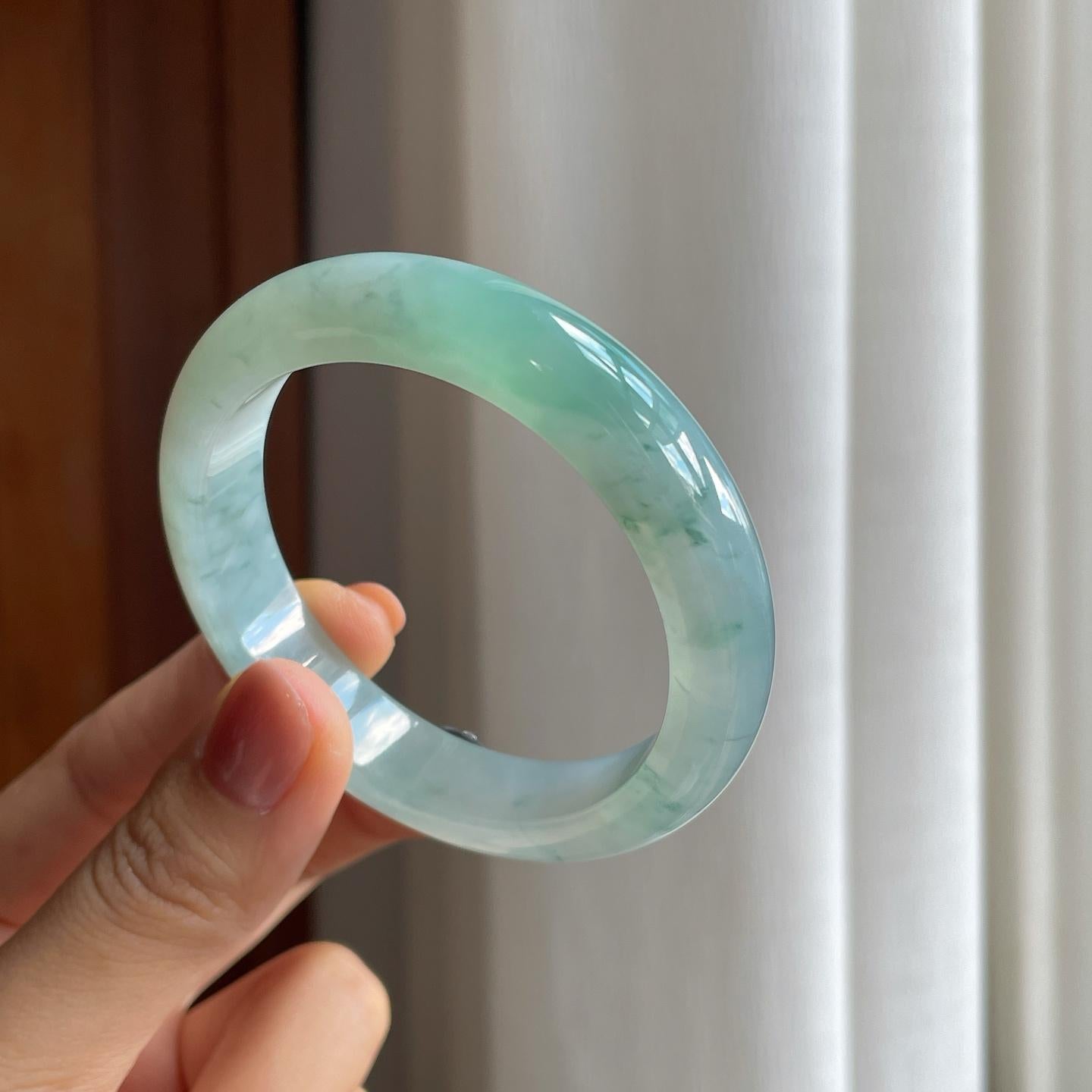 冰种飘花翡翠平安镯（52.5mm）（yc277382）