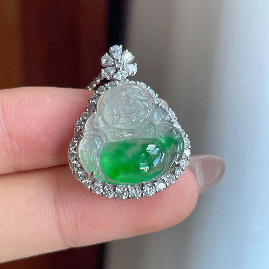 18k金镶冰种带色翡翠佛公（yc241865）