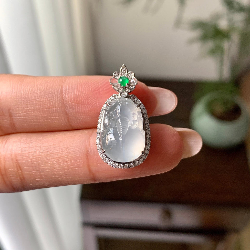 18k金钻镶冰种貔貅戒指/吊坠（两用款）（yc293356）