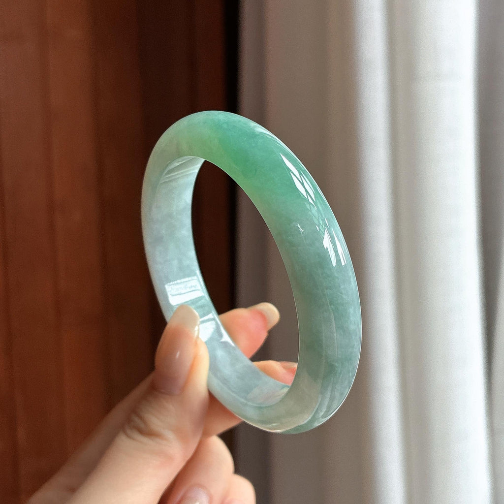 细糯种半山半水正圈平安镯 55圈 天然缅甸A货翡翠（yc461149）