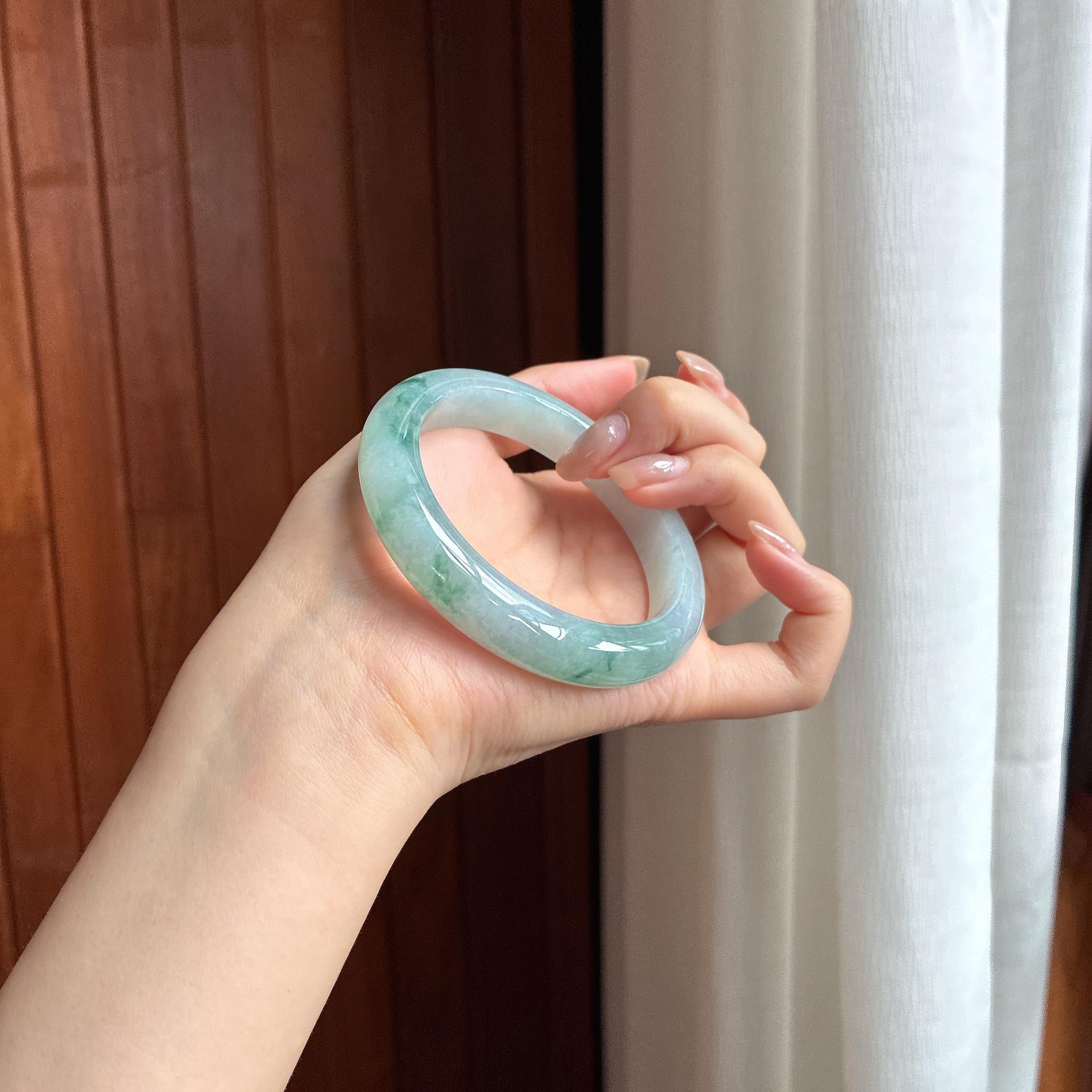 细糯种飘花正圈平安镯 57圈 天然缅甸A货翡翠（yc455088）