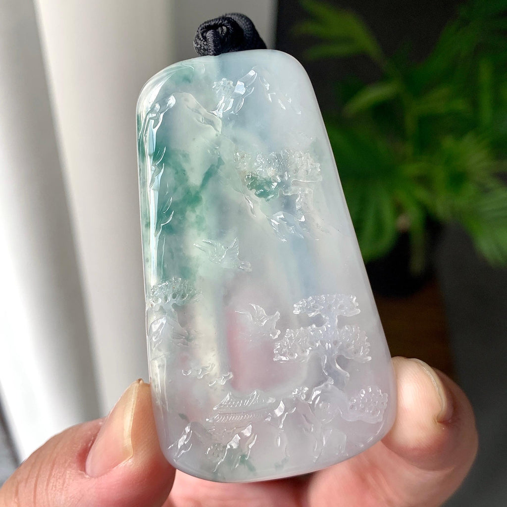 糯冰种飘花山水牌挂件（yc215971）