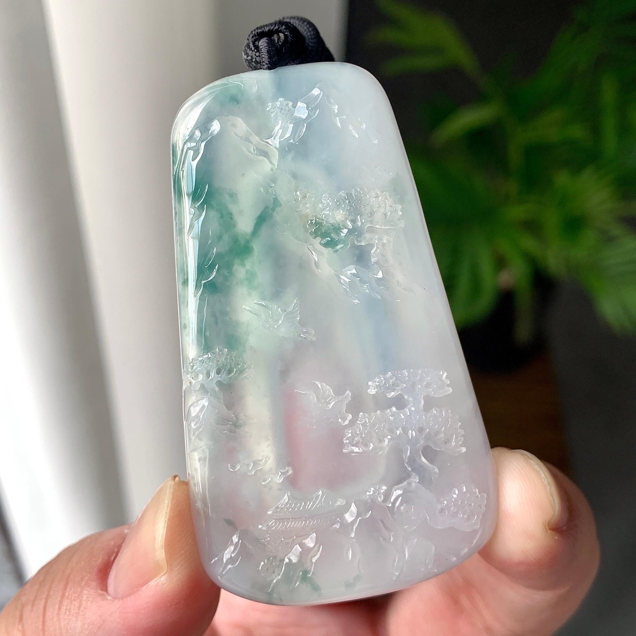 糯冰种飘花山水牌挂件（yc215971）