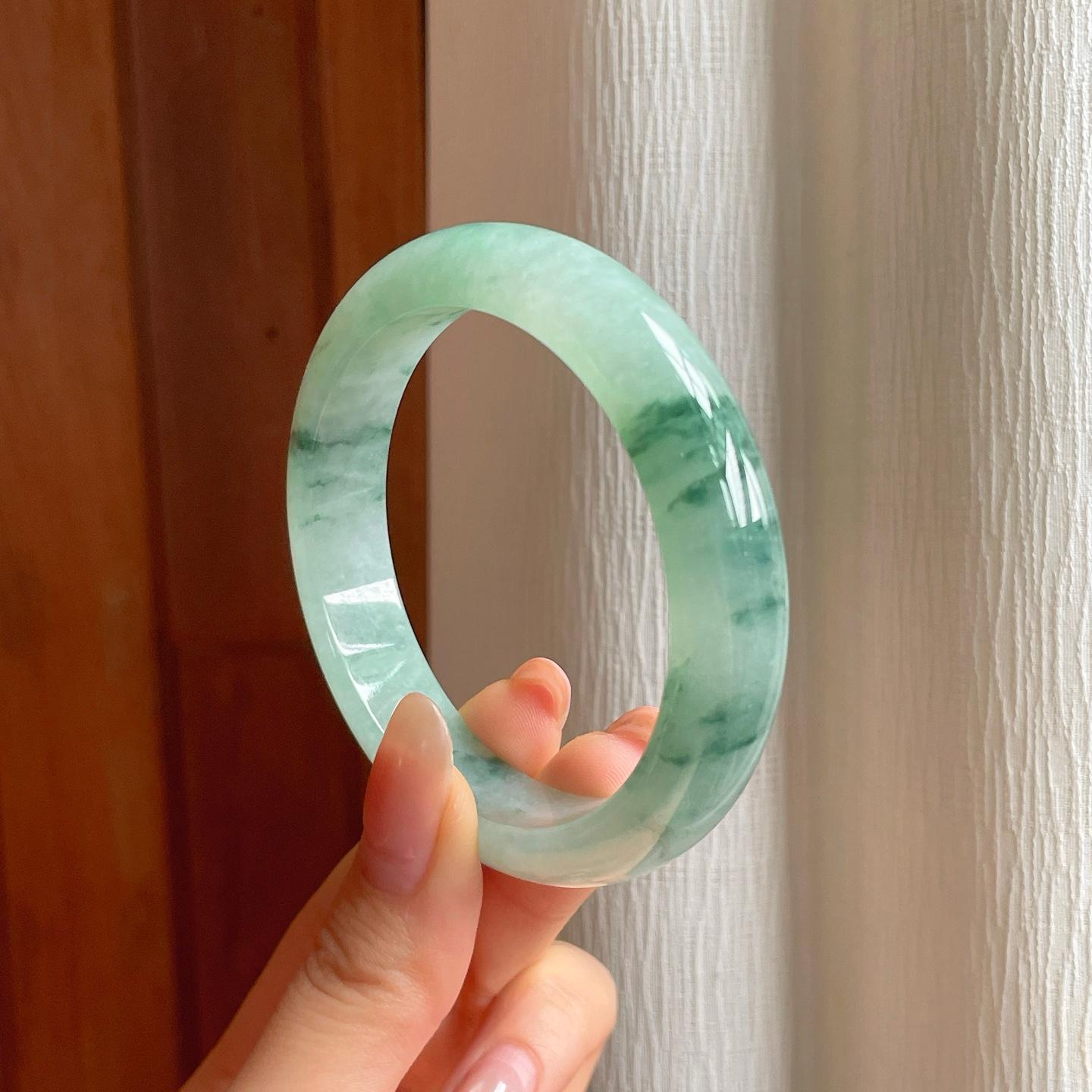 冰种飘花翡翠平安镯（55.3mm)（yc354340）