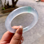 大圈口 高冰种飘金丝翠圆条手镯 60.4圈口 天然缅甸A货翡翠（yc378734）