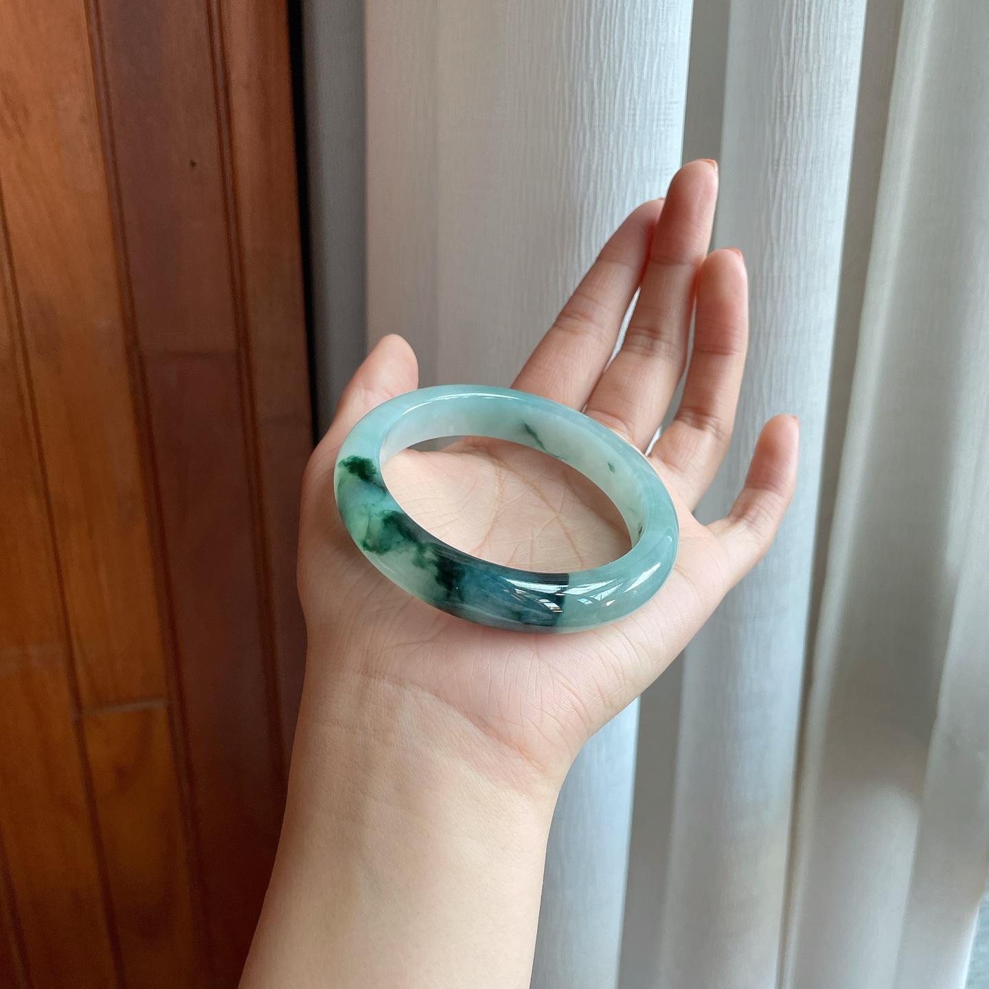 糯冰带色翡翠平安镯（58mm）（yc310297）