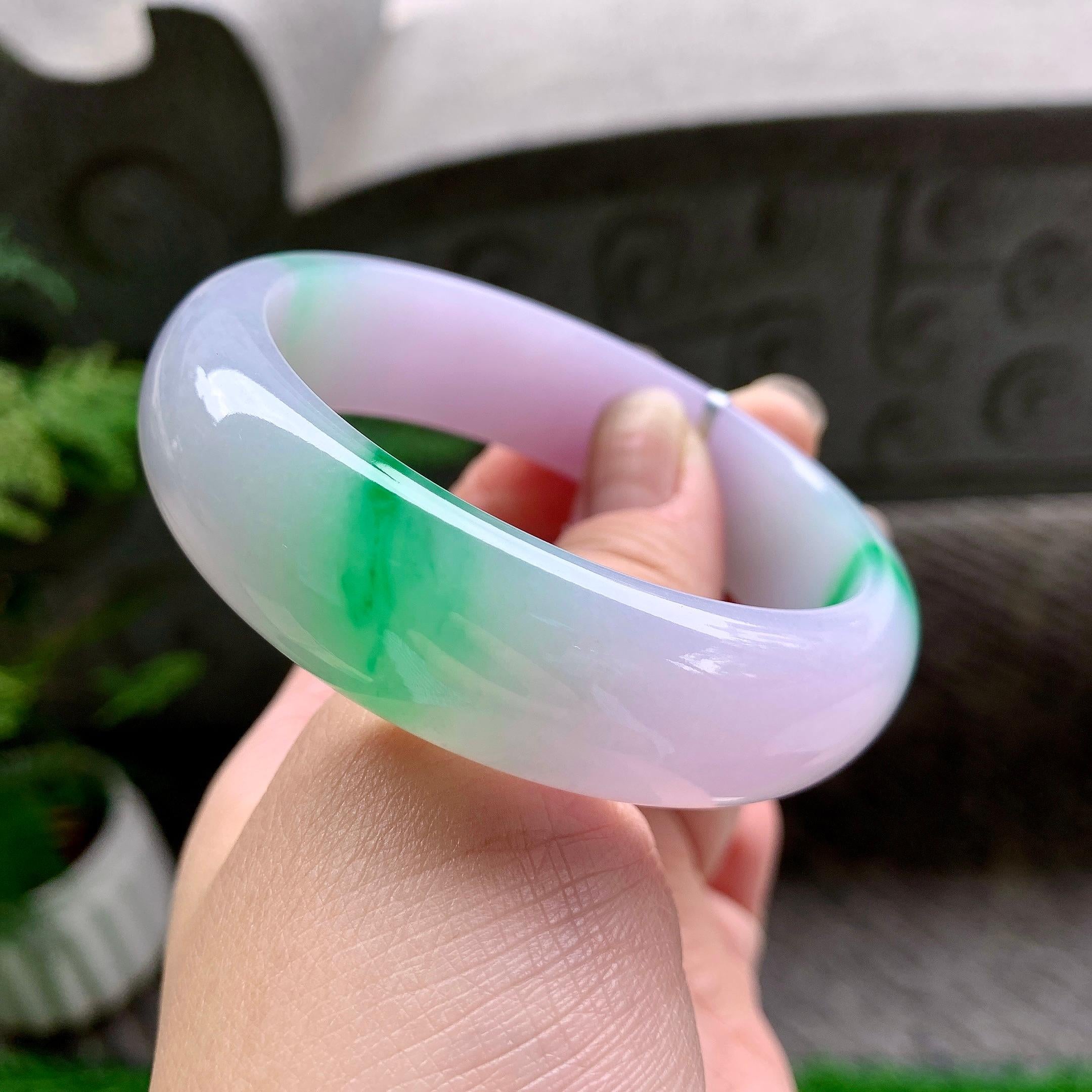 糯冰种春彩宽版轮胎手镯（58.5mm）（yc253001）