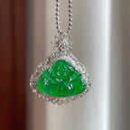 18k金钻镶冰种满绿翡翠佛公（yc257808）