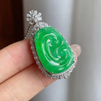 18k真金真钻镶糯冰满绿翡翠如意（yc244908）