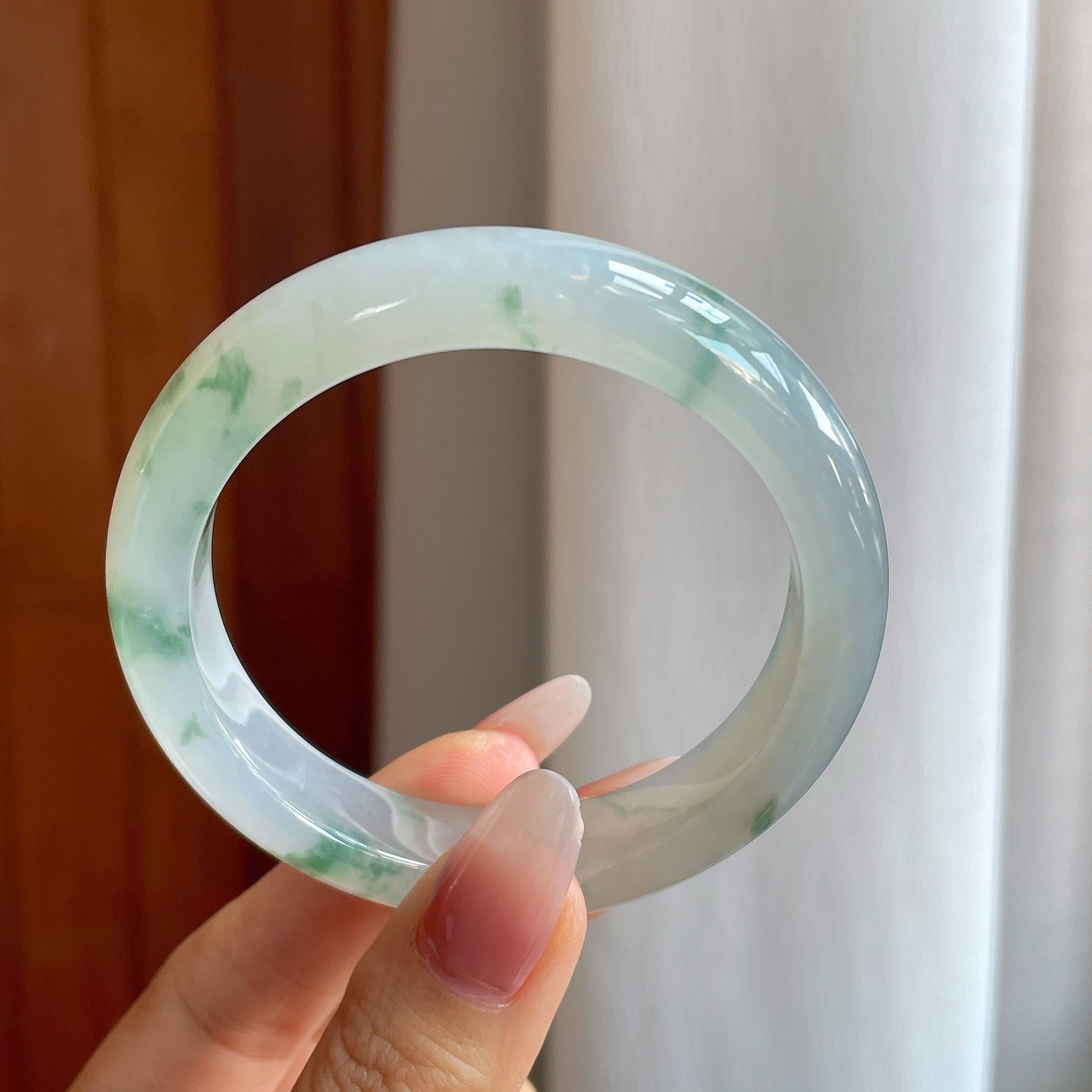冰种飘花翡翠平安镯（55.6mm）（yc302432）