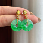 18k金镶冰绿带色翡翠耳饰（yc419239）