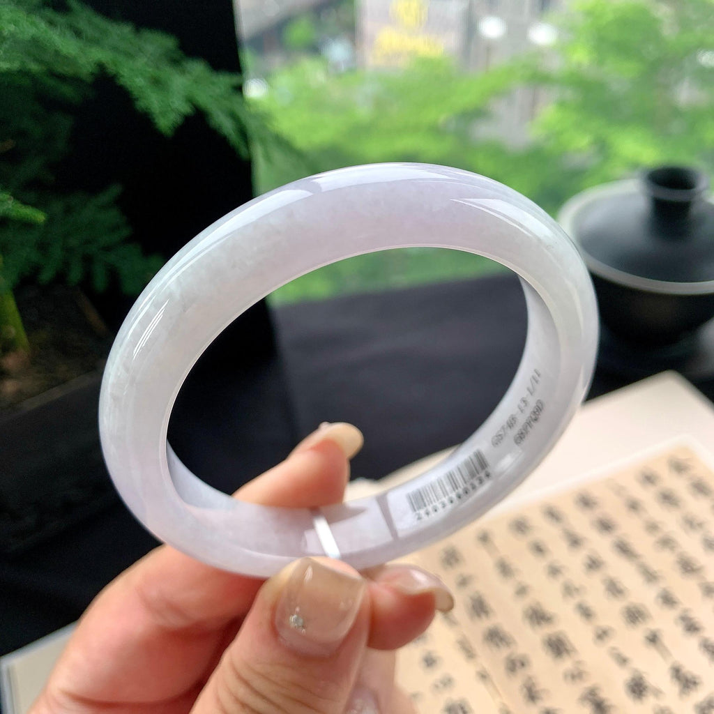 细糯种淡紫罗兰正圈平安镯 57圈口 天然缅甸A货翡翠（yc473074）