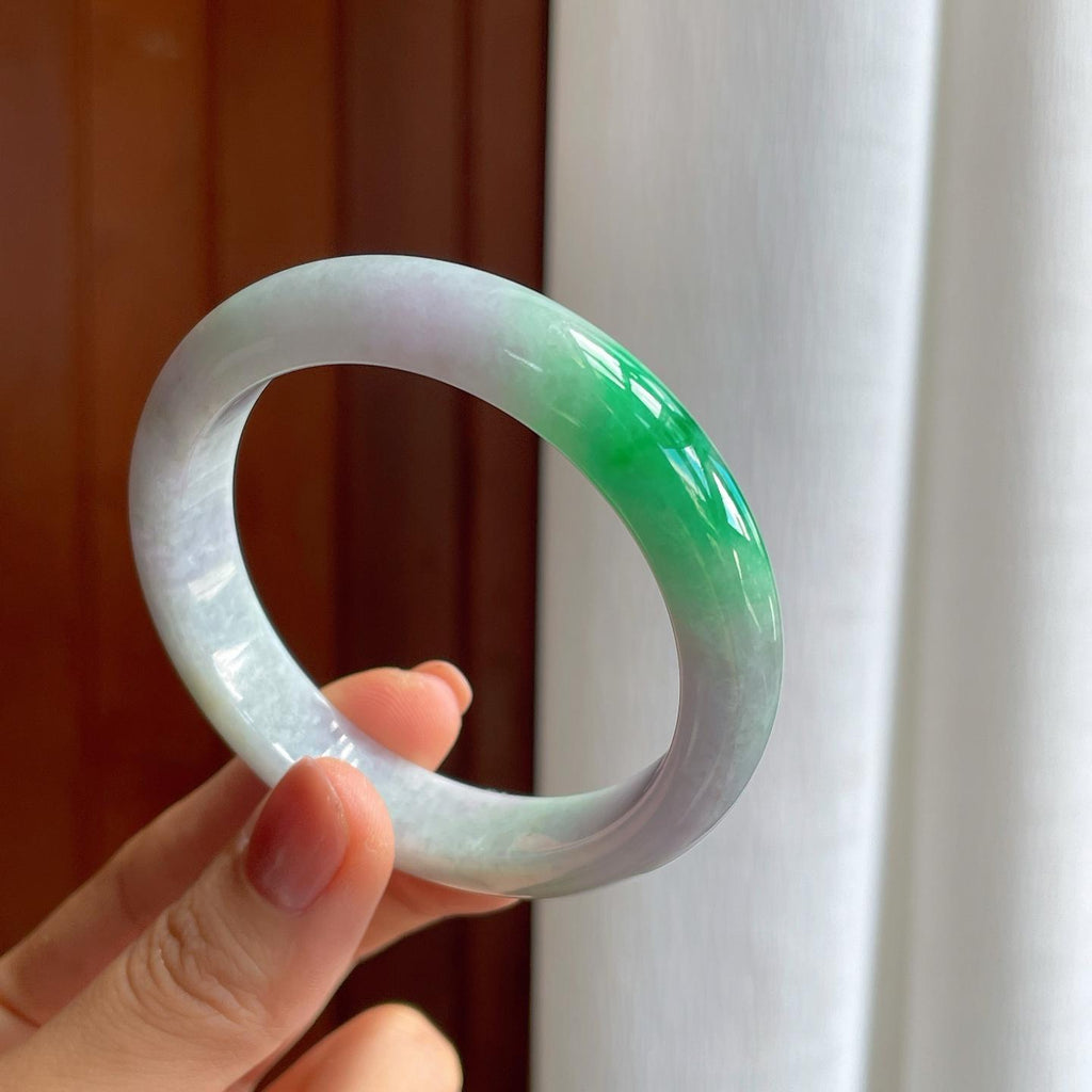 糯种带色翡翠平安镯（54.8mm）（yc276556）