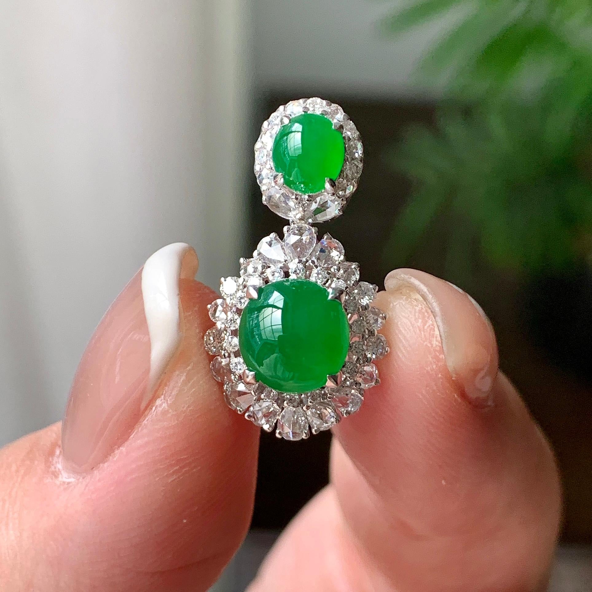 18K金钻镶糯冰种满绿蛋面吊坠  天然缅甸A货翡翠（yc362091）