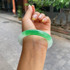 糯冰种飘阳绿圆条手镯56.6圈     天然缅甸A货翡翠（yc378726）