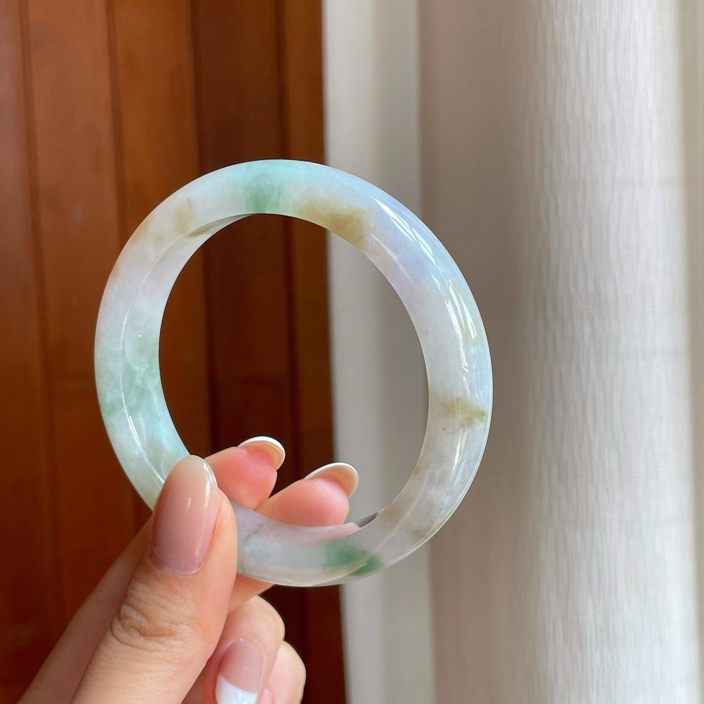 糯冰黄加绿翡翠平安镯（55.2mm)（yc373521）
