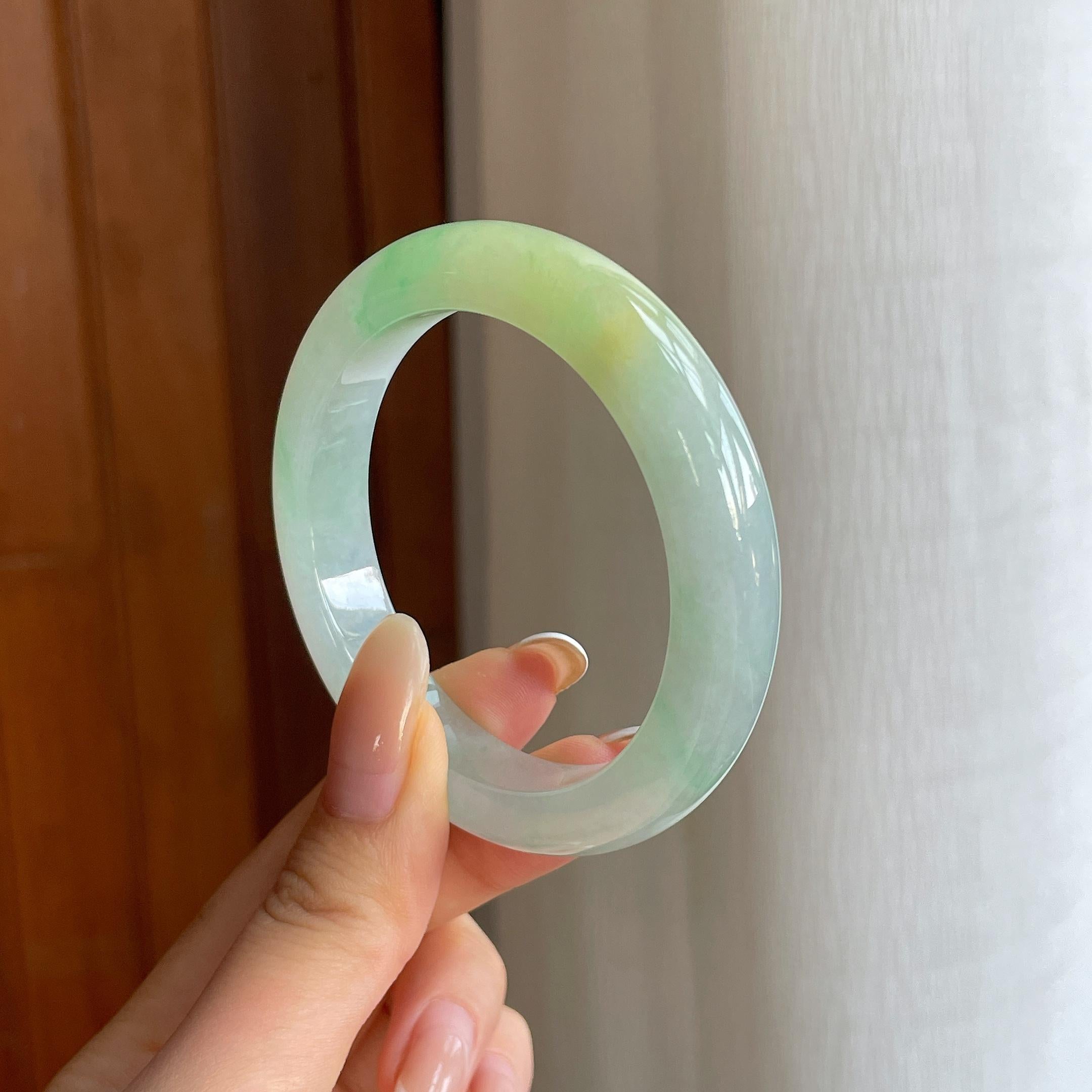 糯冰黄加绿翡翠平安镯（52mm)（yc424256）