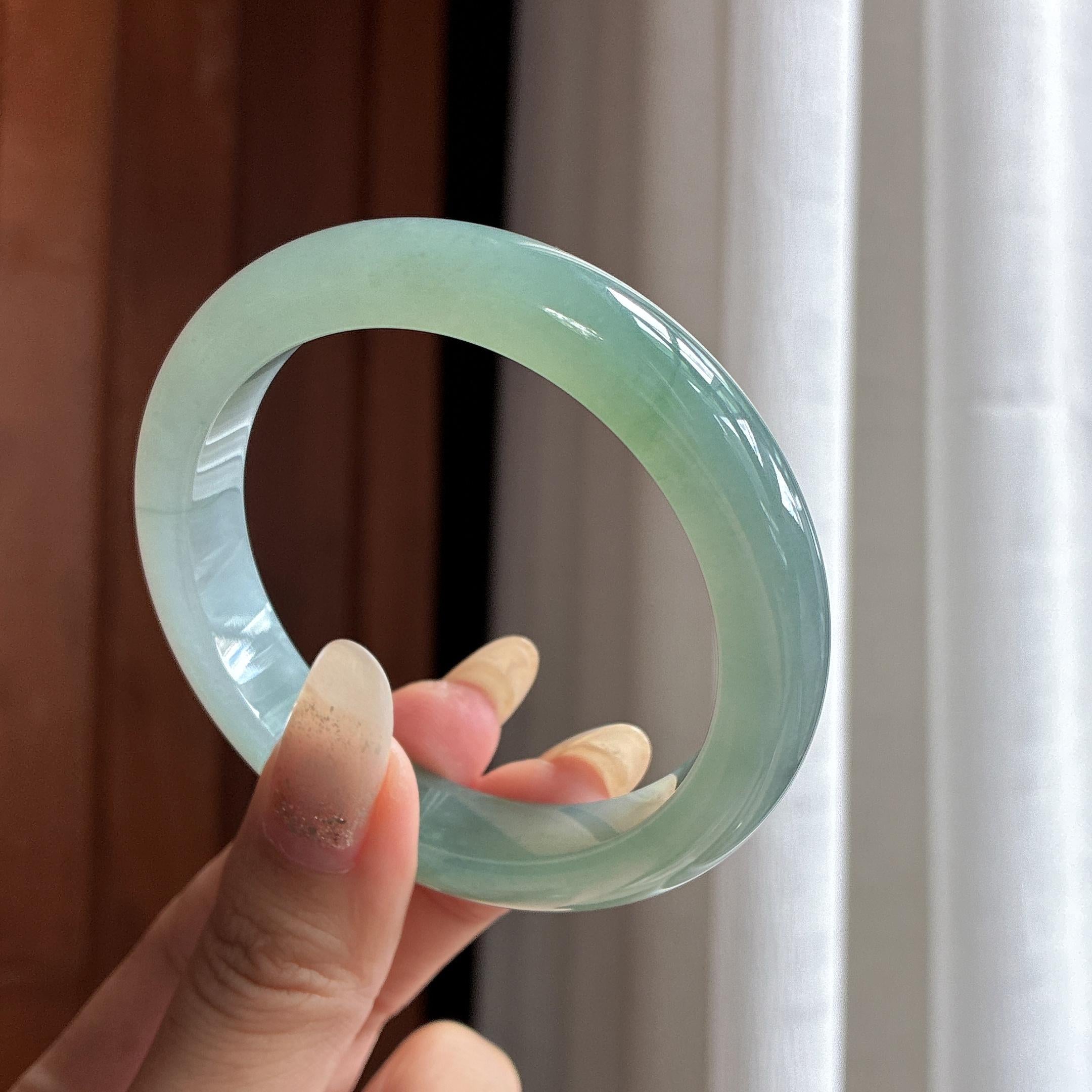 糯冰湖水绿正圈平安镯 57圈 天然缅甸A货翡翠（yc525467）