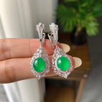 18K金钻镶冰种满绿蛋面耳坠（yc252293）