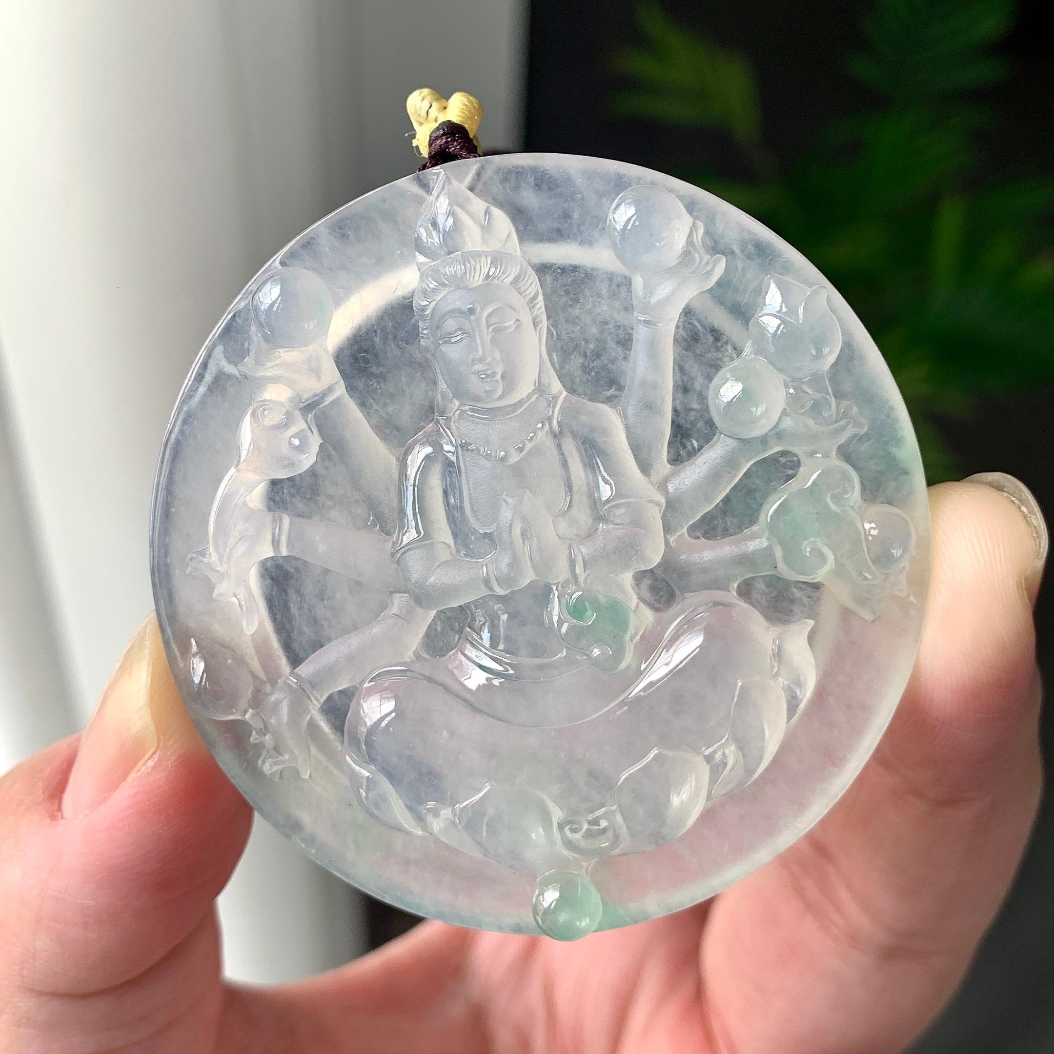 糯冰种飘花千手观音挂件（yc221391）
