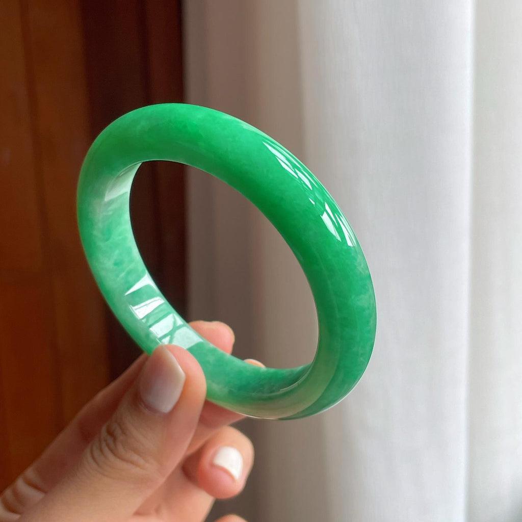 糯种满绿翡翠平安镯（55.8mm）（yc249155）