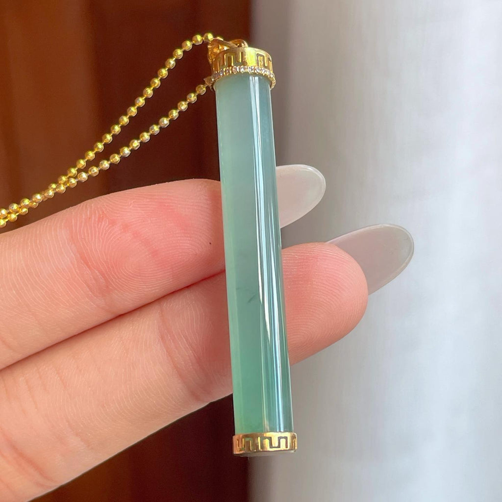 18k金镶冰种蓝晴底翡翠金箍棒（yc258407）