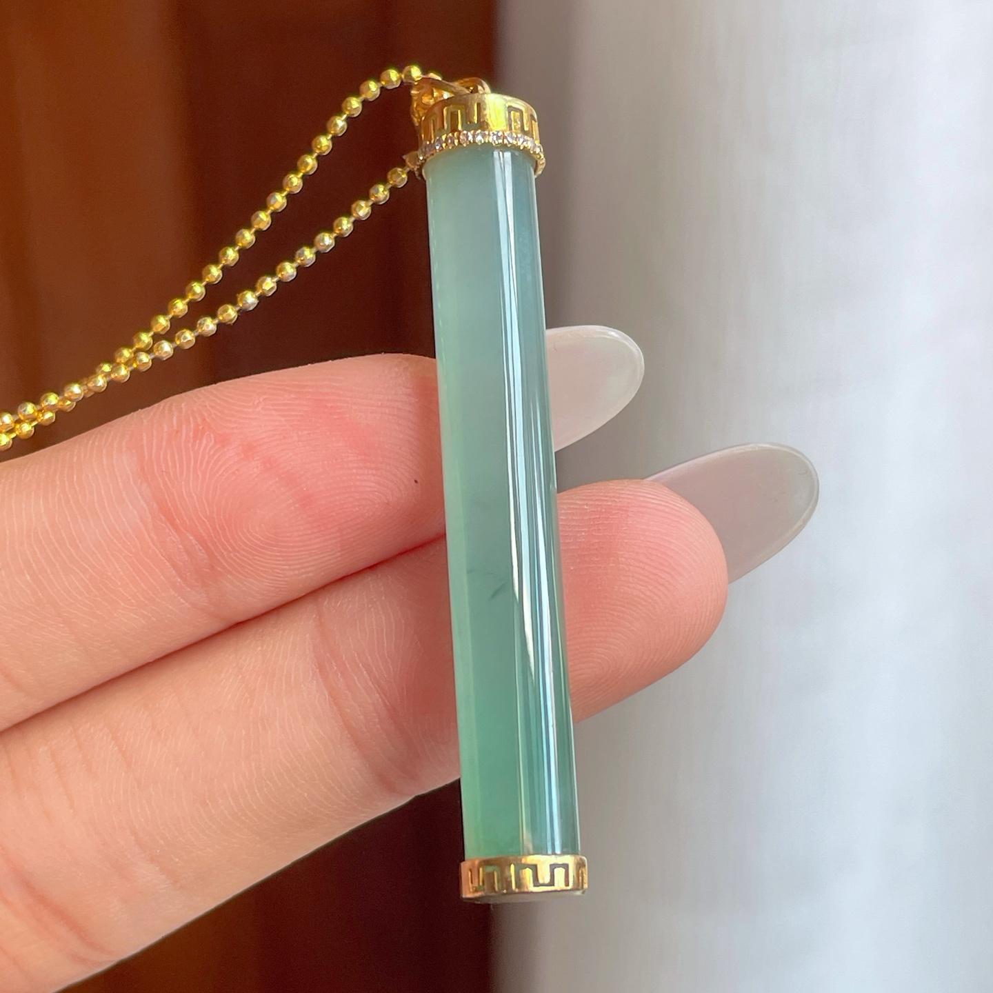 18k金镶冰种蓝晴底翡翠金箍棒（yc258407）