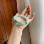 糯冰飘花翡翠平安镯（58mm)（yc313932）